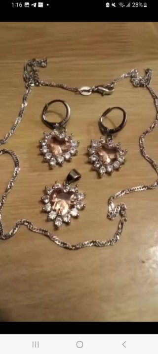 Conjunto Plata Collar y Pendientes Corazón Rosa