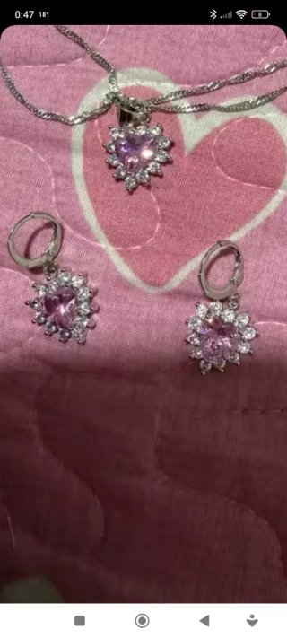 Conjunto Plata Collar y Pendientes Corazón Rosa