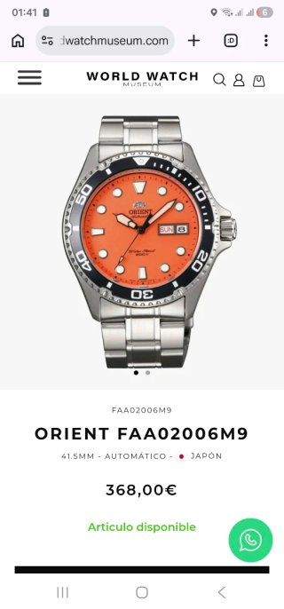 Reloj Orient Naranja y Plateado