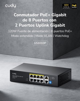 CUDY GS1010P Switch 8 Ptos PoE+ 30W 2 Uplink 120W