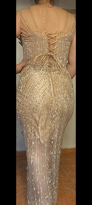 Vestido de fiesta dorado y plateado piedras crista