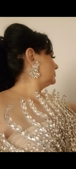 Vestido de fiesta dorado y plateado piedras crista