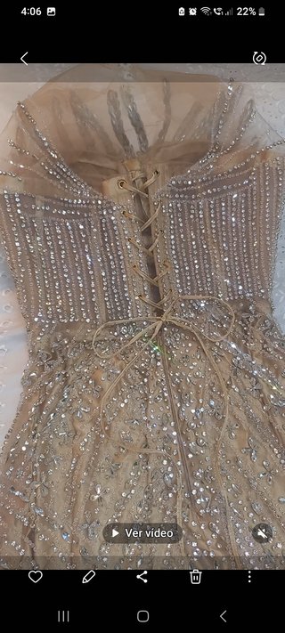 Vestido de fiesta dorado y plateado piedras crista
