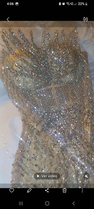 Vestido de fiesta dorado y plateado piedras crista