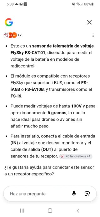 Emisora FlySky FS-i6 y Receptor, sensor telemetria