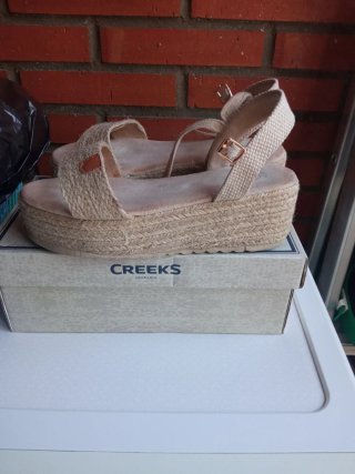 Sandalias cuña esparto beige talla 37