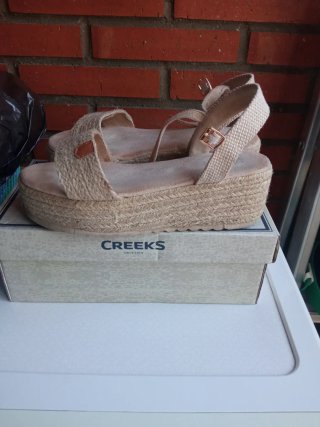 Sandalias cuña esparto beige talla 37