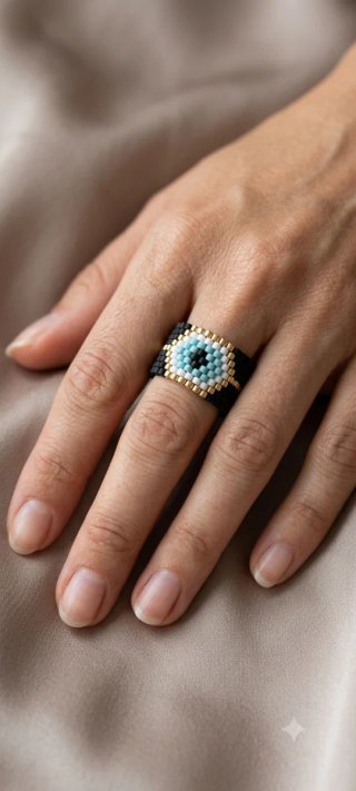 Anillo Ojo Turco Negro, Azul, Dorado