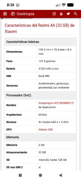 Xiaomi redmi 4A +cargador