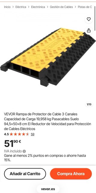 Rampa Protector Cable VEVOR 3 Canales