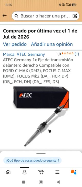 Palier delantero derecho Ford Focus mk2