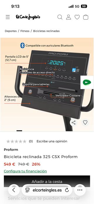 Bici Estática Reclinada Pro-Form 325 CSX Nueva