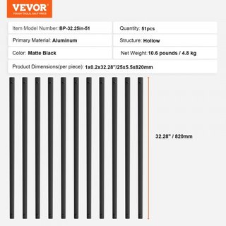 Balustres Metálicos para Escaleras, 32.28" x 1" x 0.2" Espigas Decorativas de Aleación de Aluminio, Paquete de 51 Balustres para Deck con Tornillos, Barandilla Hueca Clásica Recubierta de Polvo Ne...