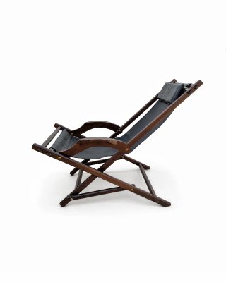 Amaca pieghevole stile Safari in pelle e legno, anni '50