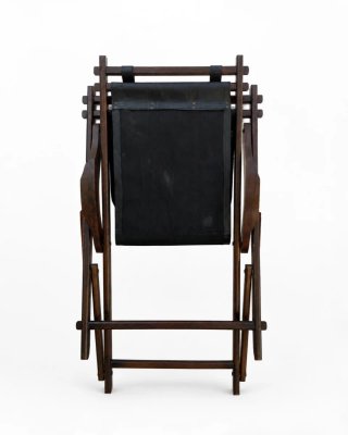 Amaca pieghevole stile Safari in pelle e legno, anni '50