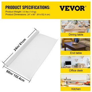 Tappeto da Tavolo in Plastica 24 x 60 Pollici, Protezione da Tavolo Trasparente da 1,5 mm, Tappeto Rettangolare da Scrivania, Impermeabile e Facile da Pulire per Ufficio, Toletta, Comodino...