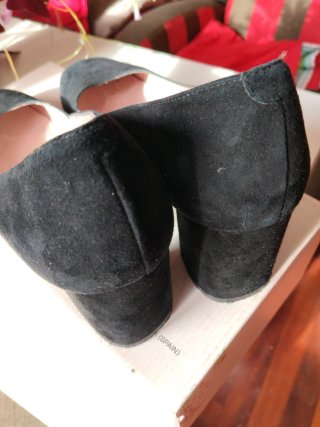Zapatos tacón ancho ante negro mujer