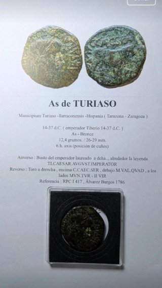 As hispano-romano Turiaso 14-37 d.C. Tiberio