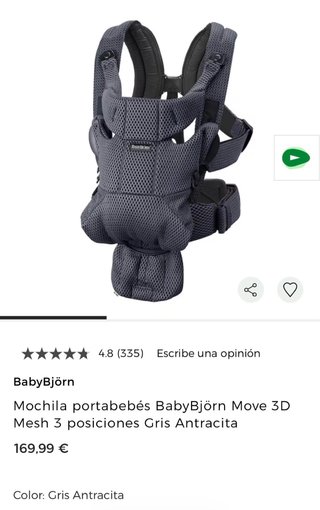 Mochila Portabebés BabyBjörn Move 3D Gris