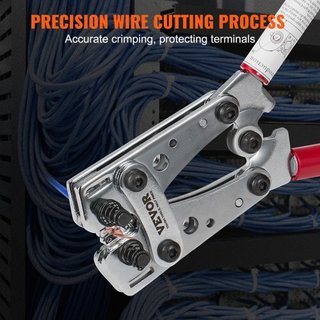 Herramienta de Crimpado de Terminales de Cable de Batería, 10-1/0AWG con Cortador de Cable y 48PCS Terminales de Anillo de Cobre, 6 Tamaños de Alambre de Matriz de Crimpado y 100pcs Tubos Termocon...