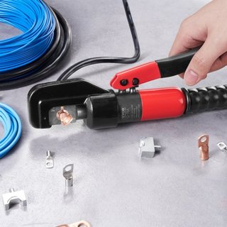 Herramienta de Crimpado Hidráulica con 9 Juegos de Matrices AWG12-2/0 Conectores de Terminal de Cobre y Aluminio Crimpadora de Terminales de Batería, con Alicates de Corte, Guantes, 5pcs Conectore...