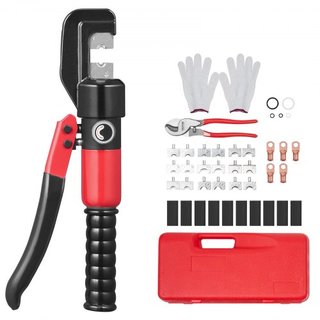 Herramienta de Crimpado Hidráulica con 9 Juegos de Matrices AWG12-2/0 Conectores de Terminal de Cobre y Aluminio Crimpadora de Terminales de Batería, con Alicates de Corte, Guantes, 5pcs Conectore...