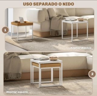 Set di tavolini ausiliari in legno e metallo