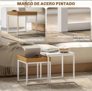 Set di tavolini ausiliari in legno e metallo