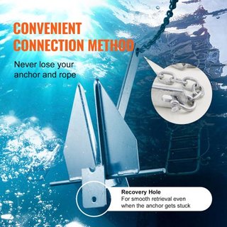 Kit de Ancla Estilo Fluke, Ancla Fluke de 13 LBS de Acero Galvanizado Sumergido en Caliente con Cadena de 7.9', Cuerda de 101' y Dos Grilletes de 0.4", Ancla Marítima para Pequeñas Embarcaciones d...