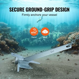 Kit de Ancla Estilo Fluke, Ancla Fluke de Acero Galvanizado de 8.5 LBS con Cadena de 7.9', Cuerda de 75' y Dos Grilletes de 0.4", Ancla Marítima para Pequeñas Embarcaciones de Menos de 18', Mares,...