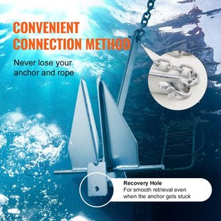 Kit de Ancla Estilo Fluke, Ancla Fluke de Acero Galvanizado de 8.5 LBS con Cadena de 7.9', Cuerda de 75' y Dos Grilletes de 0.4", Ancla Marítima para Pequeñas Embarcaciones de Menos de 18', Mares,...