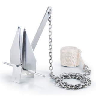 Kit de Ancla Estilo Fluke, Ancla Fluke de Acero Galvanizado de 8.5 LBS con Cadena de 7.9', Cuerda de 75' y Dos Grilletes de 0.4", Ancla Marítima para Pequeñas Embarcaciones de Menos de 18', Mares,...