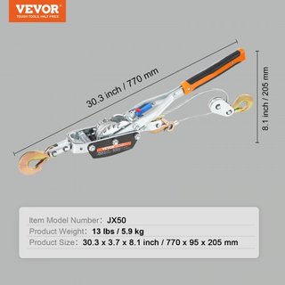 Winch de Arrastre, 5 Toneladas (5,000 kg) de Capacidad de Tiro, Cable de Acero de 3.5 m, 3 Ganchos, Herramienta de Tirón de Palanca de Doble Engranaje, Elevador de Cable Automotriz Ideal para Resc...