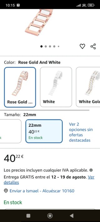Correa de reloj oro y blanco