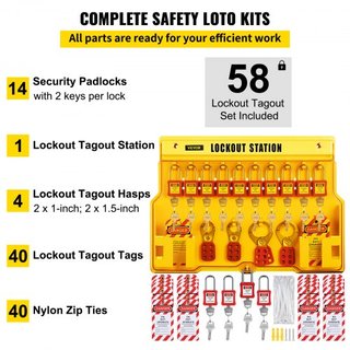 58 PCS Kits de Bloqueo y Etiquetado, Kit de Seguridad Eléctrica Loto Incluye Candados, Estación de Bloqueo, Hasp, Etiquetas y Bridas, Herramientas de Seguridad de Bloqueo y Etiquetado para Industr...
