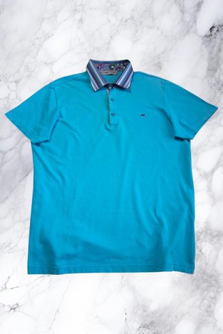 Polo Etro Uomo XL Cotone Blu Petrolio