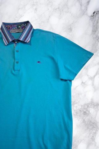 Polo Etro Uomo XL Cotone Blu Petrolio