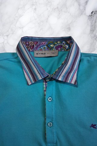 Polo Etro Uomo XL Cotone Blu Petrolio