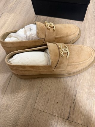 Mocasines Chanel Beige y Dorado Originales