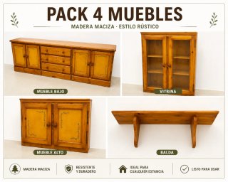 Pack 4 Muebles Madera Maciza Estilo Rústico