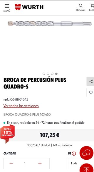 Broca Wurth d16 400-450 Hammer Drill Quadro-S