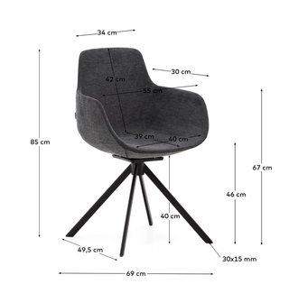 Sedia girevole Tissiana Kave Home grigio