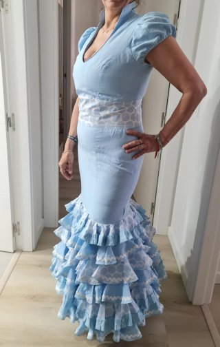 Traje Flamenca Celeste Bebé Cuello Mao