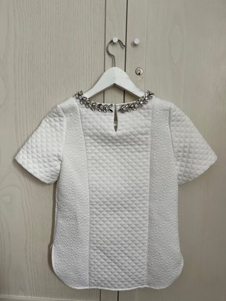 Camiseta Zara Blanca con Pedrería Talla XS