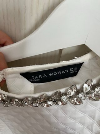 Camiseta Zara Blanca con Pedrería Talla XS
