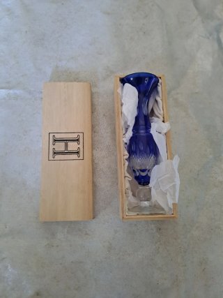 Henriette Vaso blu in vetro con scatola in legno