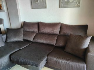 Sofá Chaise Longue Marrón Tela