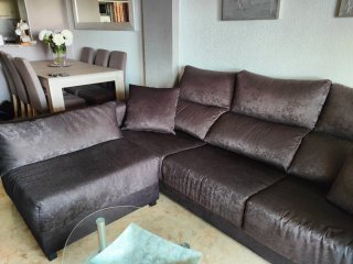 Sofá Chaise Longue Marrón Tela