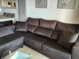 Sofá Chaise Longue Marrón Tela