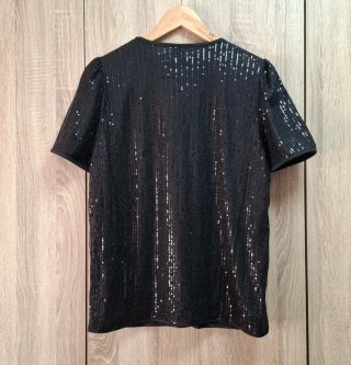 Top negro lentejuelas escote NUEVO Shein L